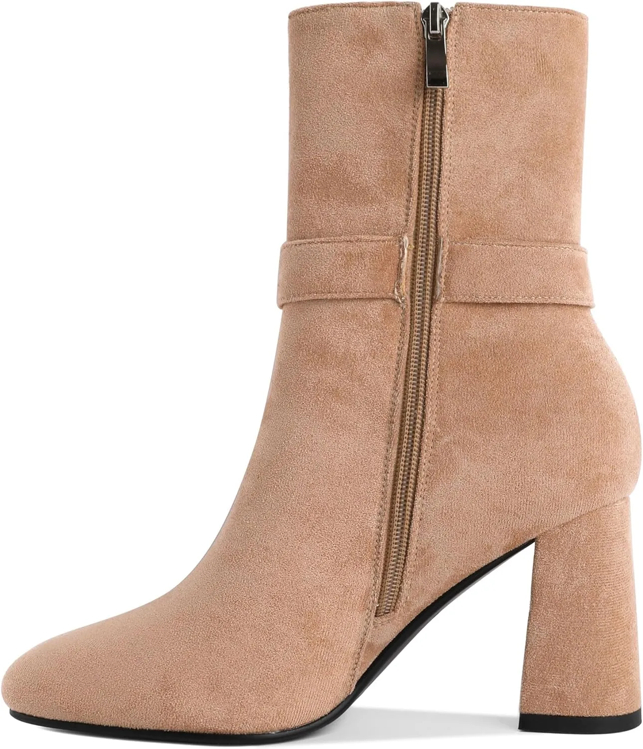 YODEKS Ankle Boots For Women Short Boots Round Toe Chunky Heel Boots Rhinestone Buckle Side Zip Boots