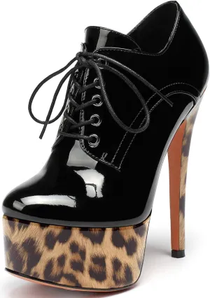YODEKS Women's Platform Pumps Stiletto High Heel Ankle Bootie Lace Up Closed Toe Sexy Leather Short Boots