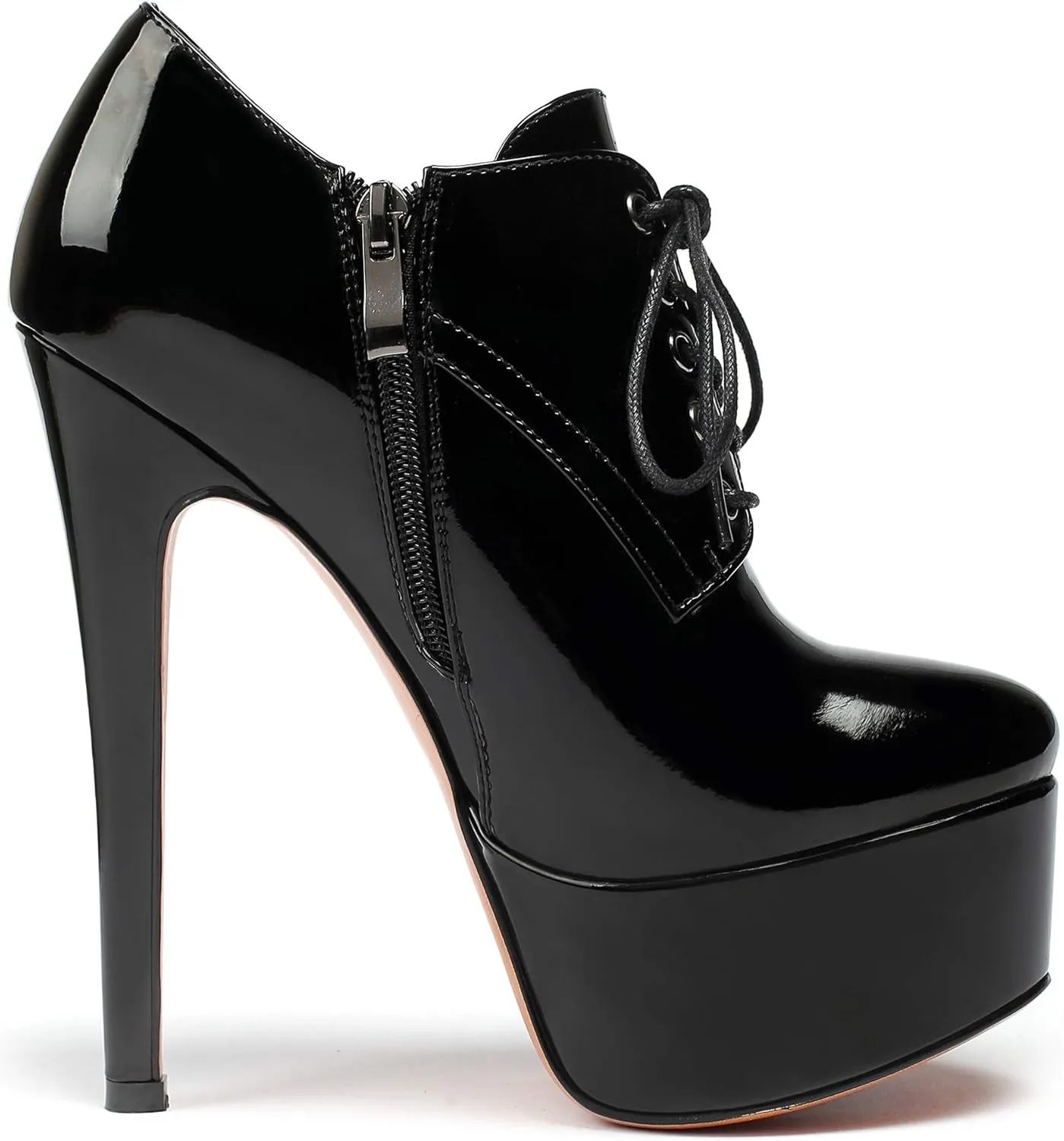YODEKS Women's Platform Pumps Stiletto High Heel Ankle Bootie Lace Up Closed Toe Sexy Leather Short Boots