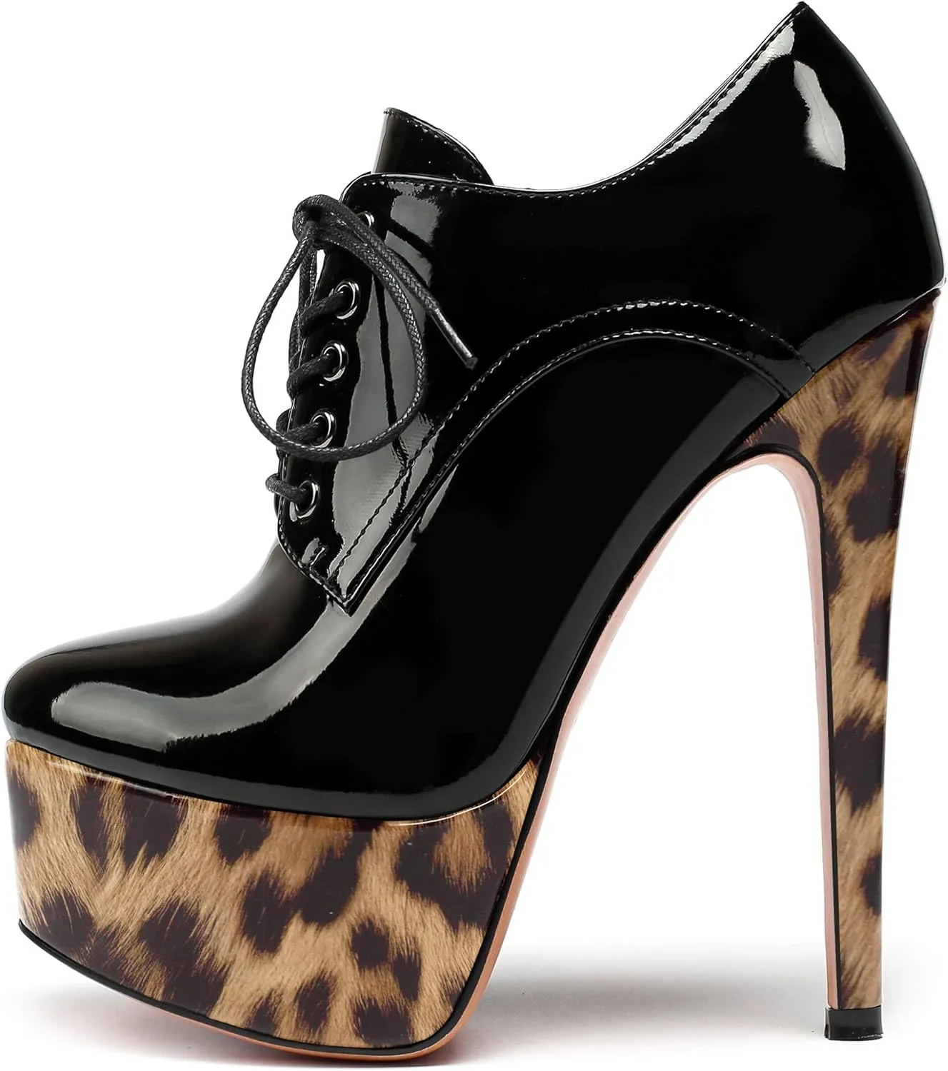 YODEKS Women's Platform Pumps Stiletto High Heel Ankle Bootie Lace Up Closed Toe Sexy Leather Short Boots
