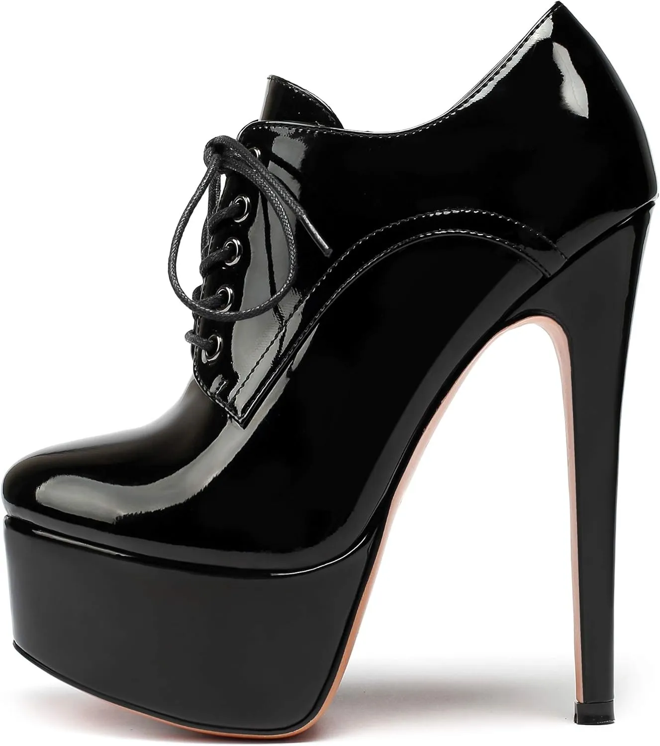 YODEKS Women's Platform Pumps Stiletto High Heel Ankle Bootie Lace Up Closed Toe Sexy Leather Short Boots