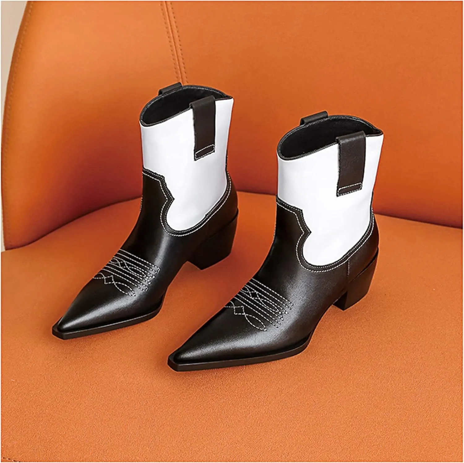 Yolkomo Western Cowgirl Boots for Women Wide Calf Low Heel Short Cowboy Boots