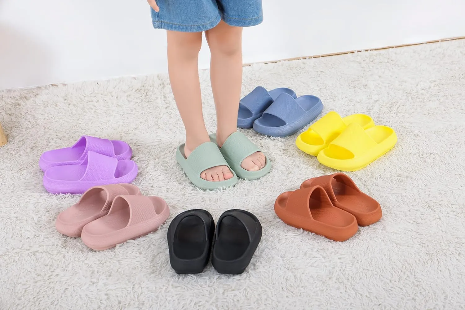 Youecci Cloud Slides for Kids丨Shower Slippers Bathroom Pool Sandals丨Boys Girls Comfy Thick Sole Slippers丨Summer Non-Slip Beach Shoes