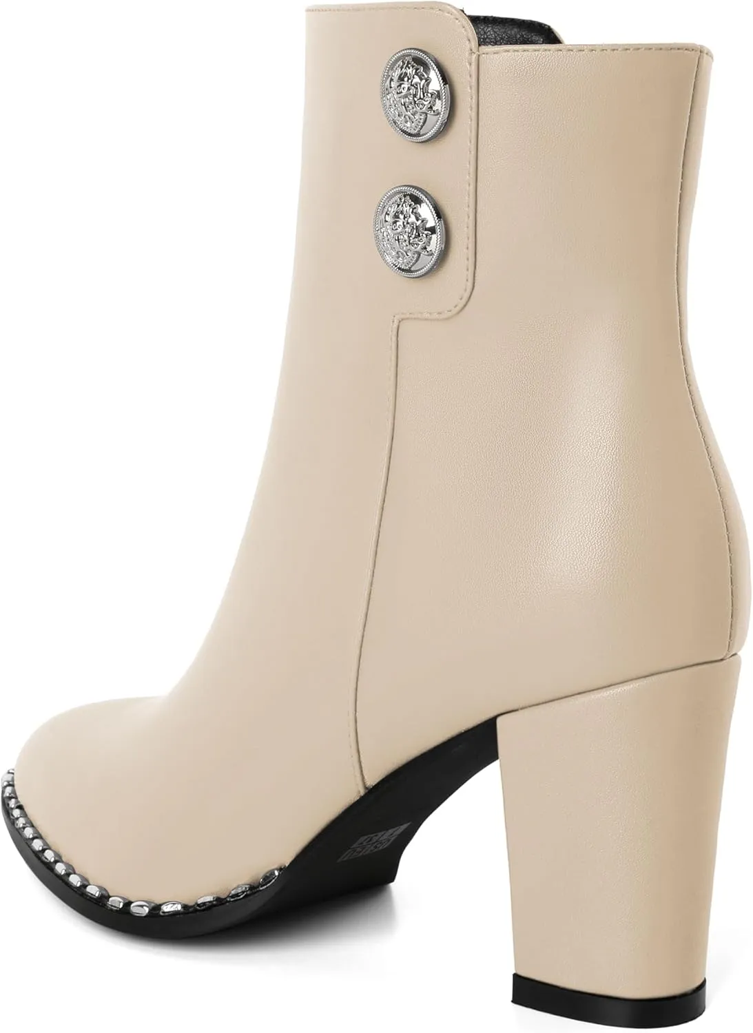 Zamikoo Chunky Heel Ankle Boots for Women Round Toe Beaded Heel Short Booties Fall Heel Boots Side Zipper 3 Inches