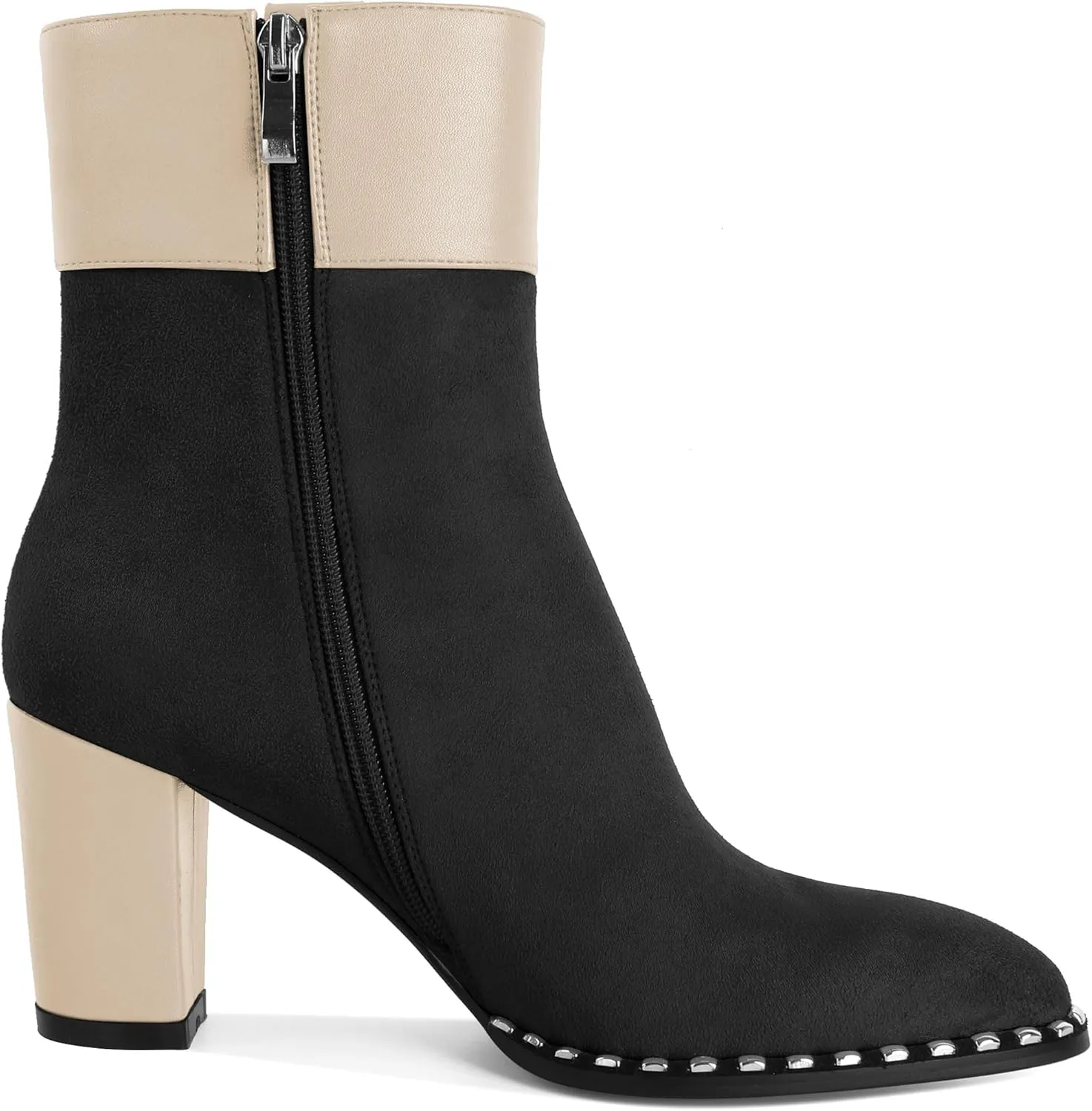 Zamikoo Women Chunky Heel Ankle Boots Round Toe Beaded Heeled Short Booties Side Zipper 3 Inches