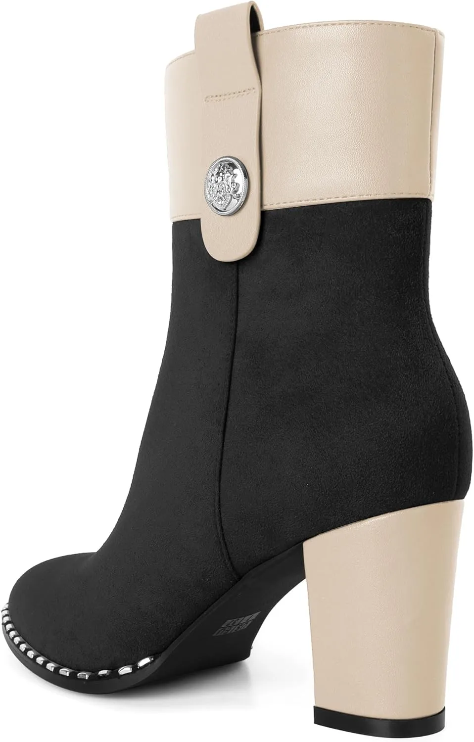 Zamikoo Women Chunky Heel Ankle Boots Round Toe Beaded Heeled Short Booties Side Zipper 3 Inches