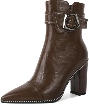 Zamikoo Womens Boots Ankle Chunky Heel Pointed Toe Beaded High Heeled Fall Short Booties