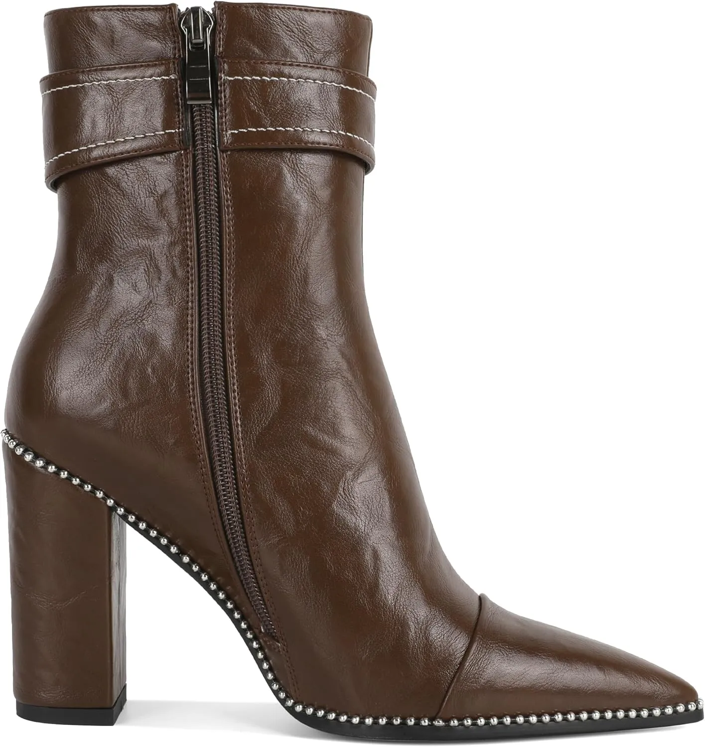 Zamikoo Womens Boots Ankle Chunky Heel Pointed Toe Beaded High Heeled Fall Short Booties