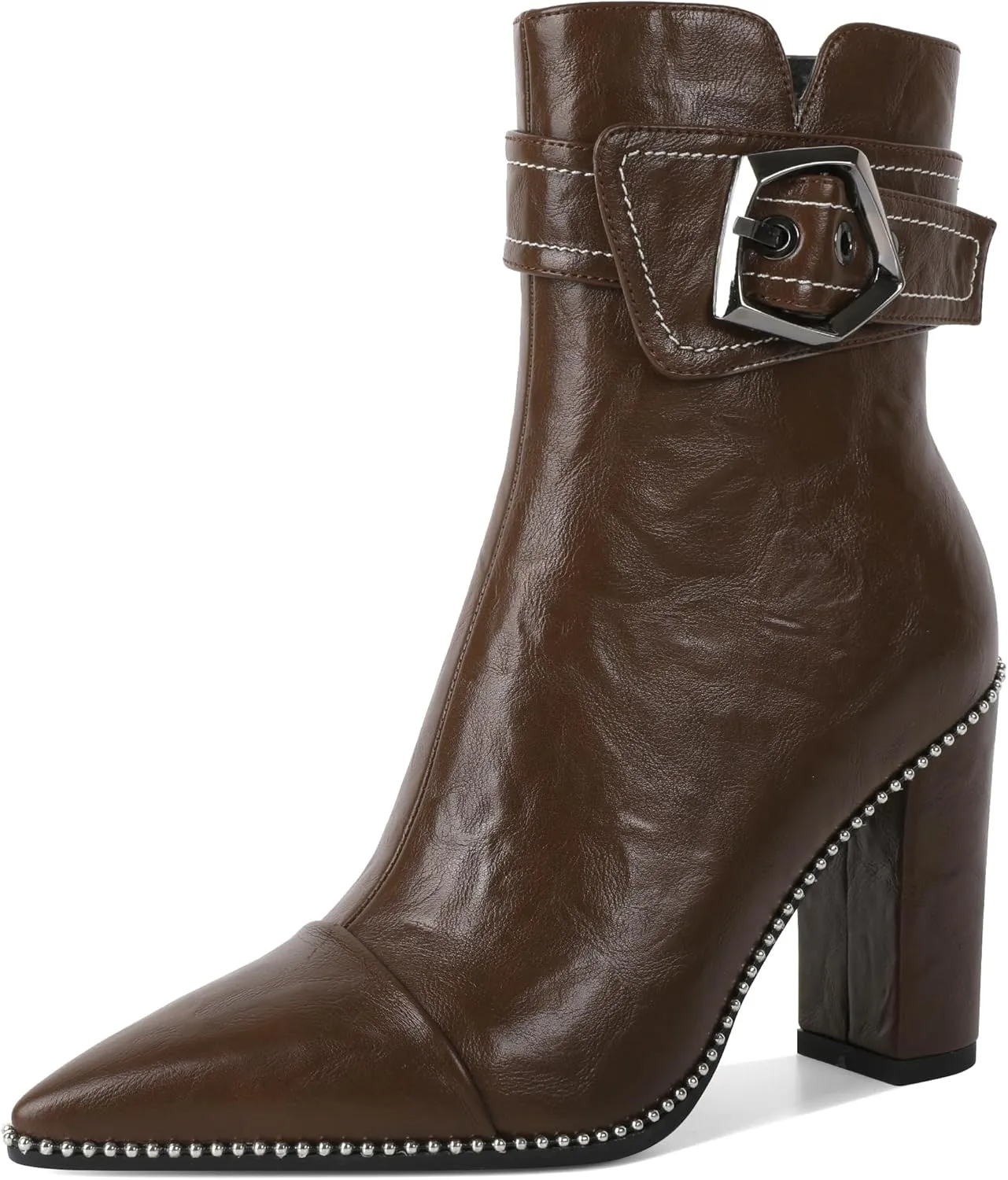 Zamikoo Womens Boots Ankle Chunky Heel Pointed Toe Beaded High Heeled Fall Short Booties