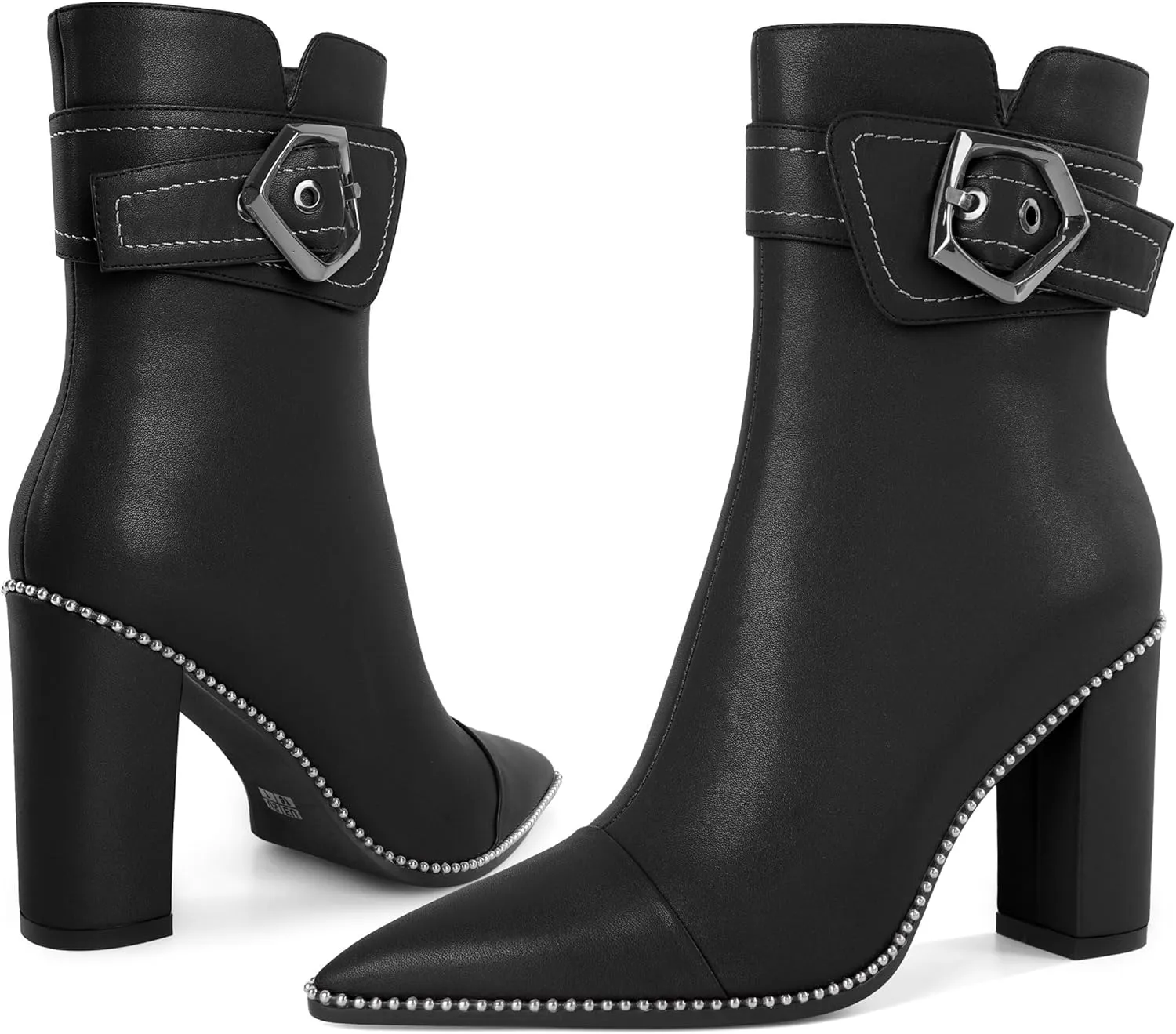 Zamikoo Womens Boots Ankle Chunky Heel Pointed Toe Beaded High Heeled Fall Short Booties