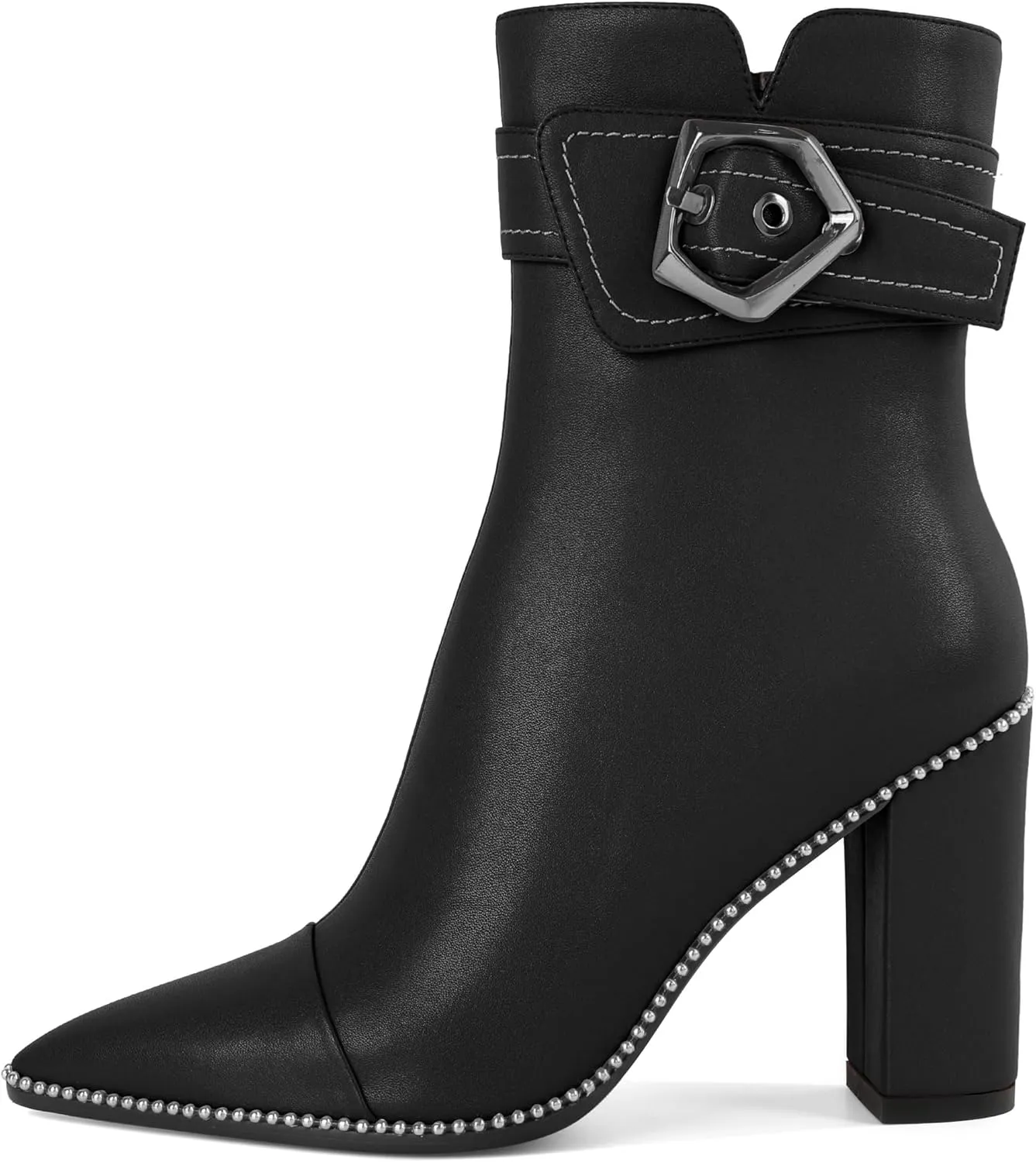 Zamikoo Womens Boots Ankle Chunky Heel Pointed Toe Beaded High Heeled Fall Short Booties