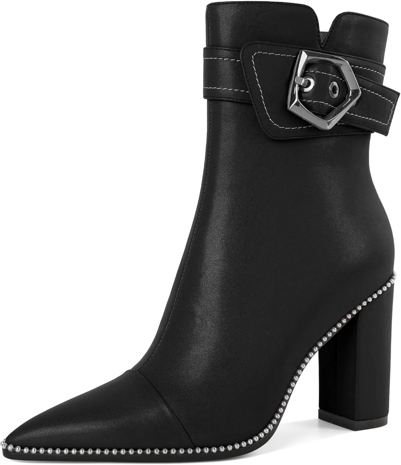 Zamikoo Womens Boots Ankle Chunky Heel Pointed Toe Beaded High Heeled Fall Short Booties