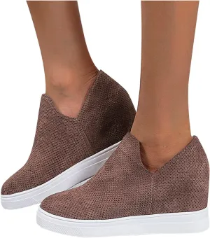 ZBYY Women's Platform Sneakers Hidden Heel Wedge Booties Canvas Shoes Fashion Walking Slip On Breathable Sneakers