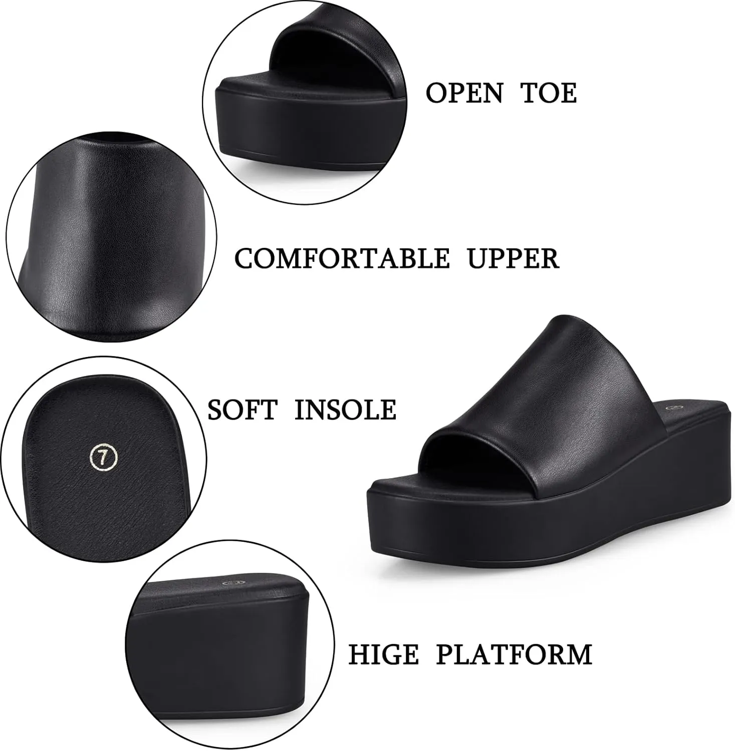 zero-sum Women's Platform Sandals Comfortable Open Toe Backless Slip On Wedge Sandals Summer Casual Slippers for Women
