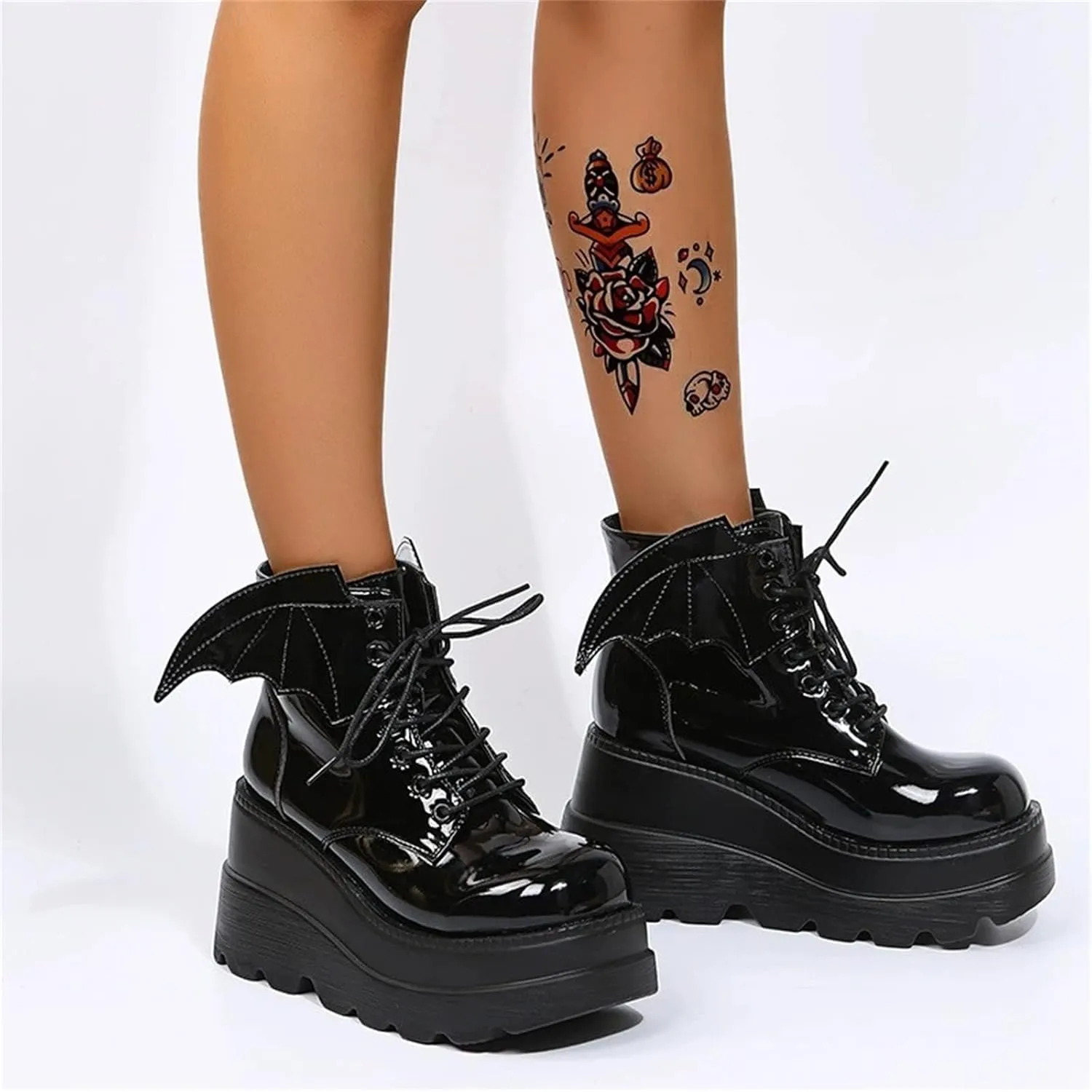 ZKXYFFS Womens Goth Ankle Boots Platform Chunky High Heel Lace Up Combat Boots Punk Short Booties Motorcycle Platform Boots for Women