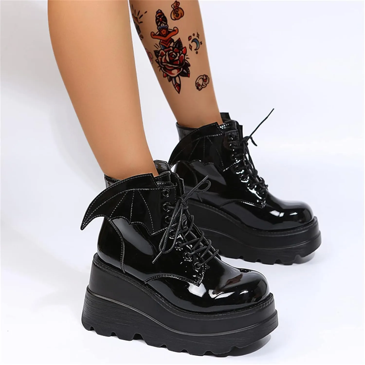 ZKXYFFS Womens Goth Ankle Boots Platform Chunky High Heel Lace Up Combat Boots Punk Short Booties Motorcycle Platform Boots for Women