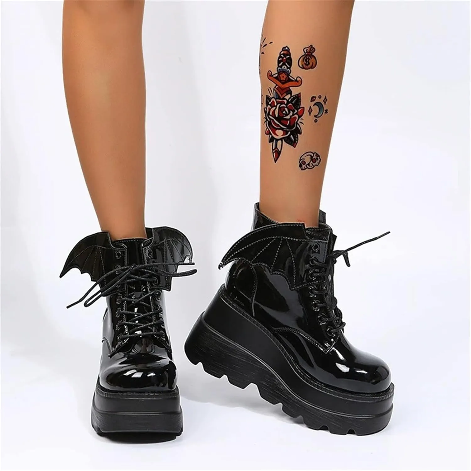 ZKXYFFS Womens Goth Ankle Boots Platform Chunky High Heel Lace Up Combat Boots Punk Short Booties Motorcycle Platform Boots for Women