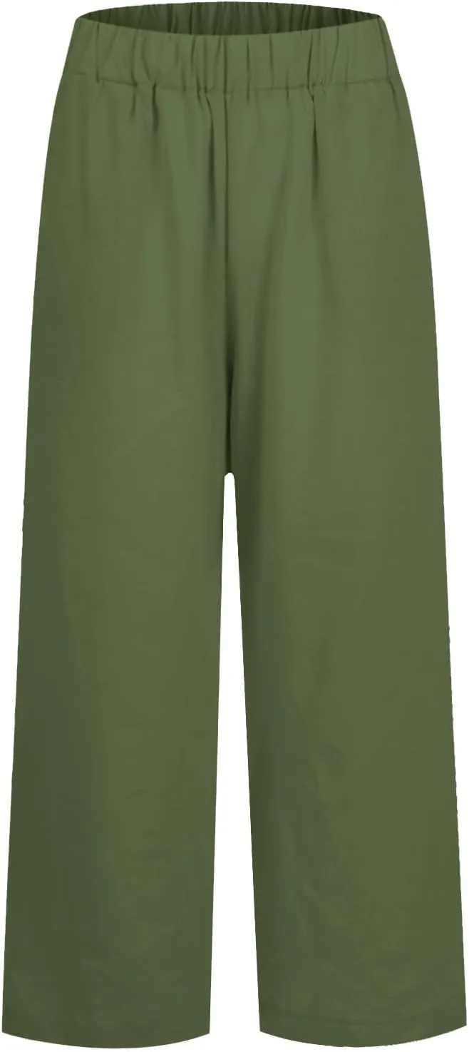 ZOCAVIA Womens Capris Pants Summer Cotton Linen High Waist Baggy Pants Comfy Casual Lightweight Trousers with Pockets