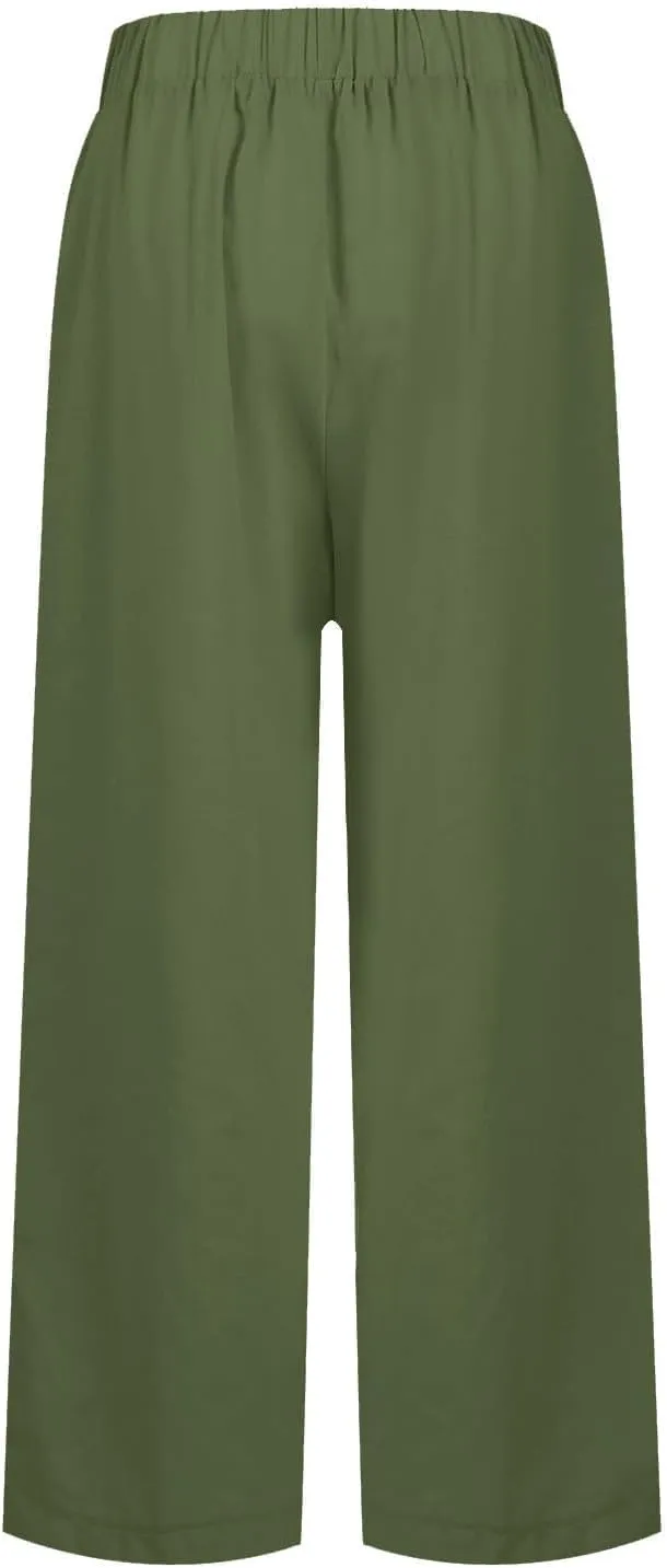 ZOCAVIA Womens Capris Pants Summer Cotton Linen High Waist Baggy Pants Comfy Casual Lightweight Trousers with Pockets