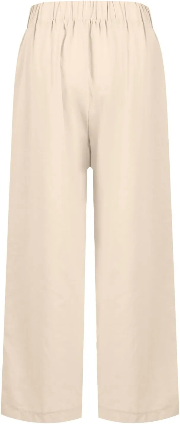 ZOCAVIA Womens Capris Pants Summer Cotton Linen High Waist Baggy Pants Comfy Casual Lightweight Trousers with Pockets