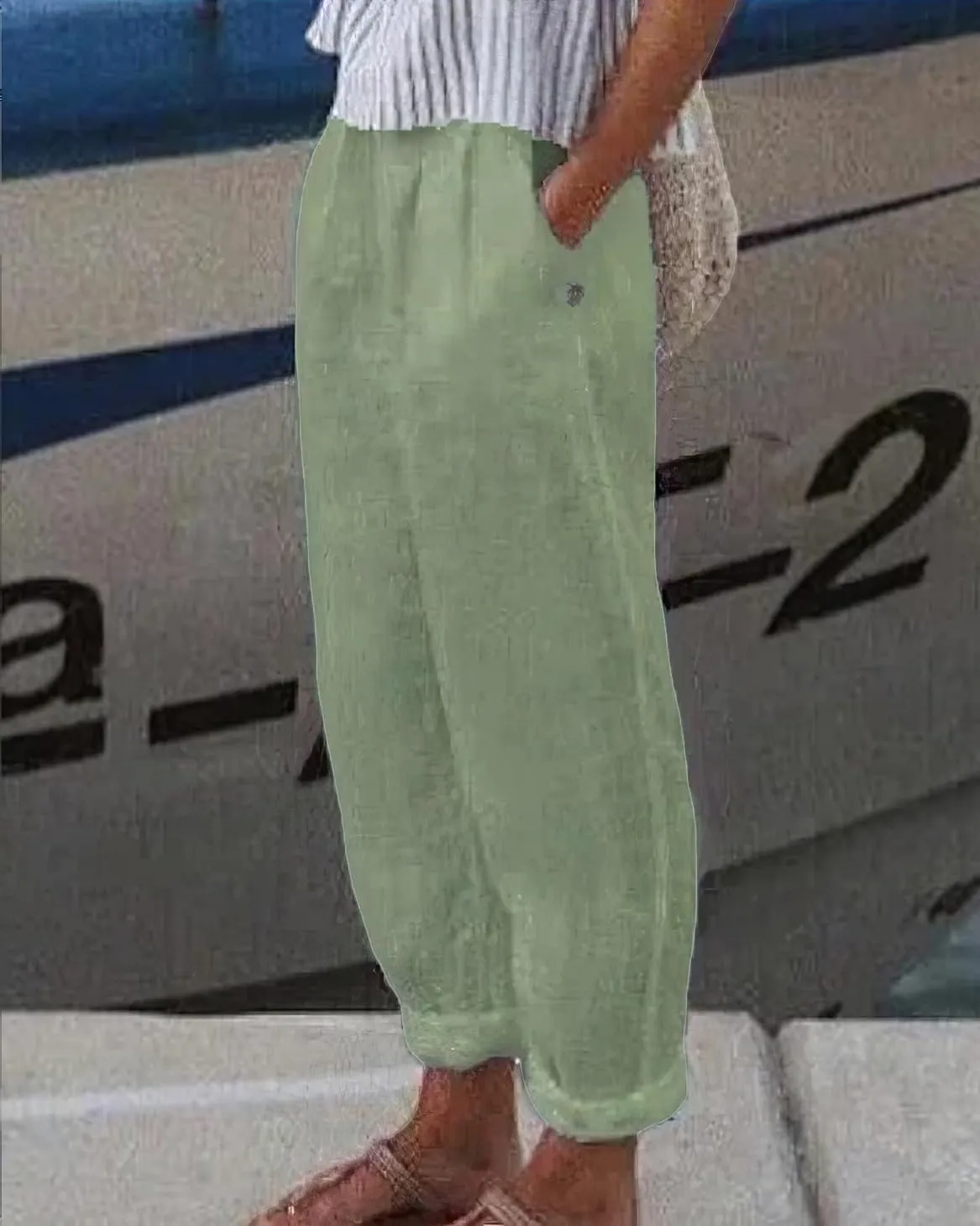 ZOCAVIA Women's Cotton Linen Capri Pants Summer Lightweight Elastic Waist Palazzo Harem Pants Baggy Trousers with Pockets