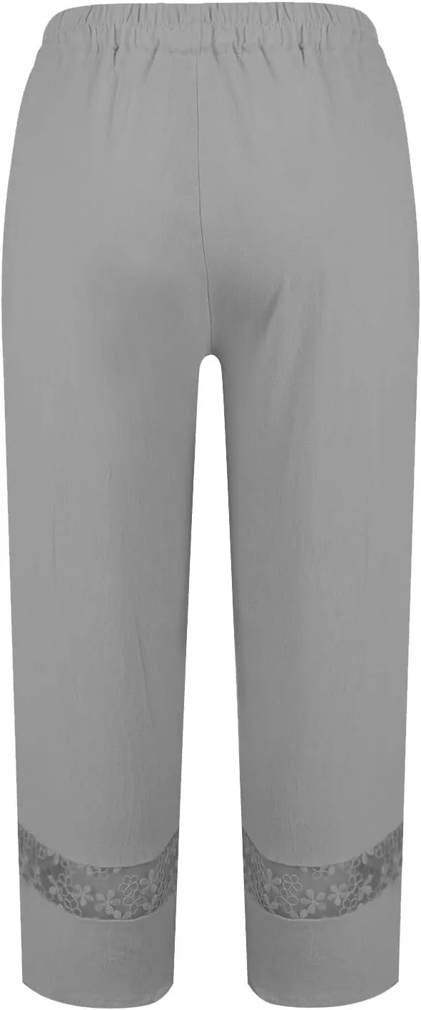ZOCAVIA Women's Cotton Linen Capri Pants Summer Lightweight Elastic Waist Palazzo Harem Pants Baggy Trousers with Pockets