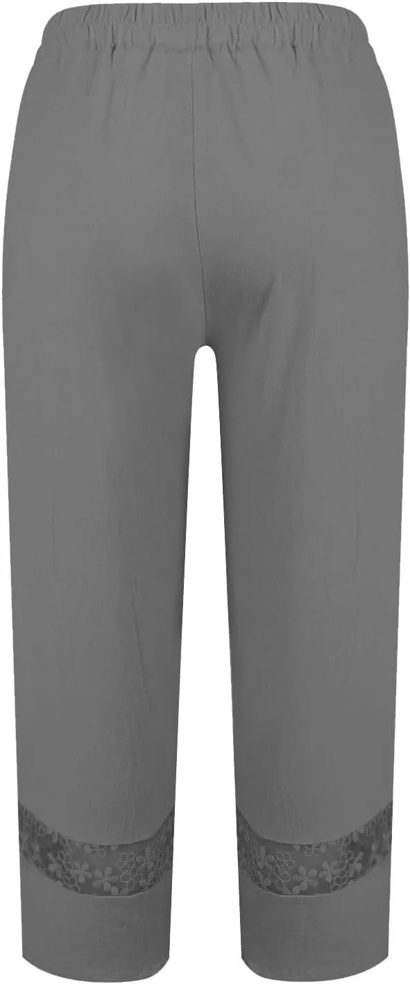 ZOCAVIA Women's Cotton Linen Capri Pants Summer Lightweight Elastic Waist Palazzo Harem Pants Baggy Trousers with Pockets