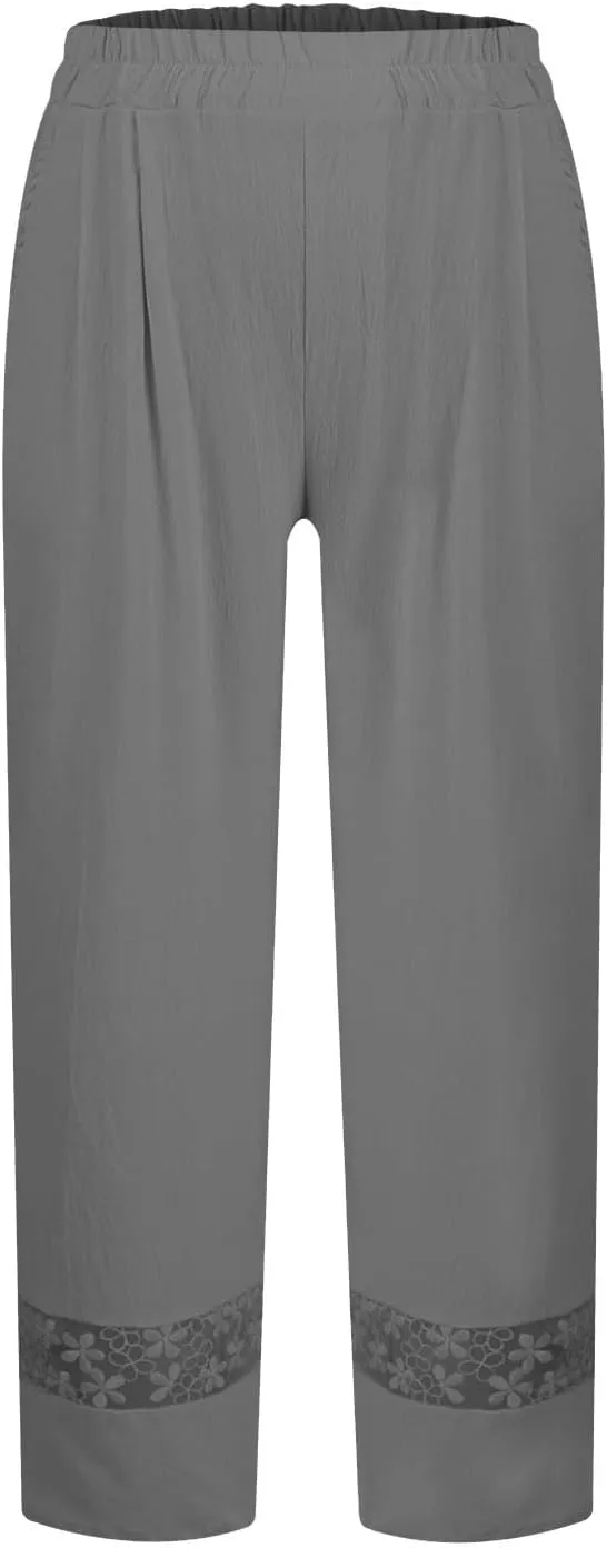 ZOCAVIA Women's Cotton Linen Capri Pants Summer Lightweight Elastic Waist Palazzo Harem Pants Baggy Trousers with Pockets